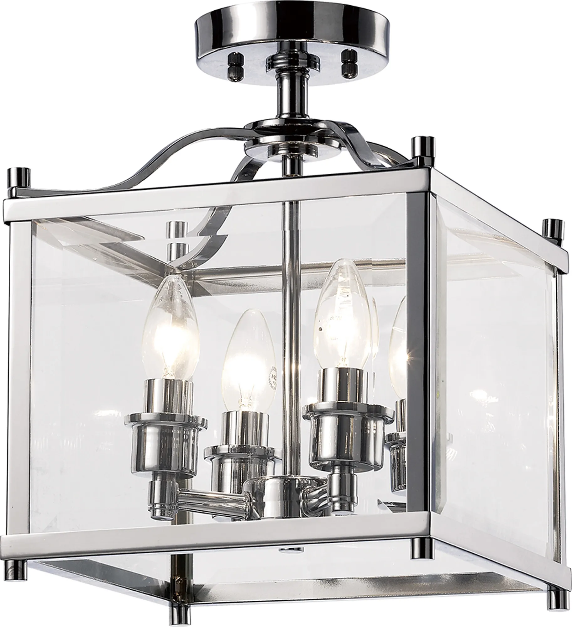 IL31101  Aston Glass Square Semi Flush 4 Light Polished Chrome